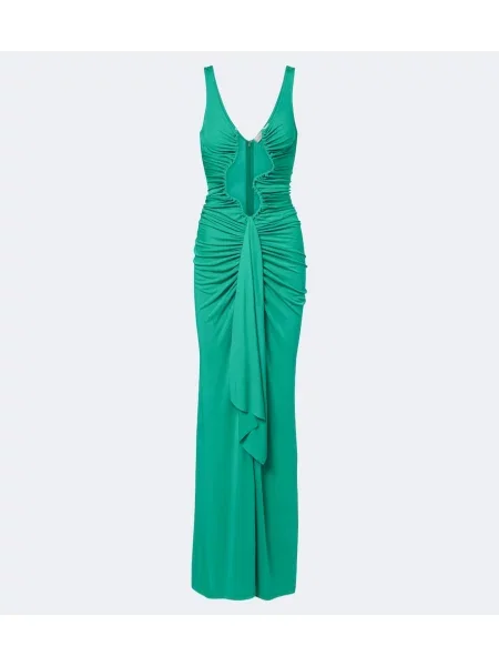 Rochie maxi Christopher Esber cu volane din jerseu verde