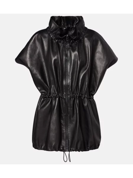 Kurtka skórzana Magda Butrym z baskinką czarna