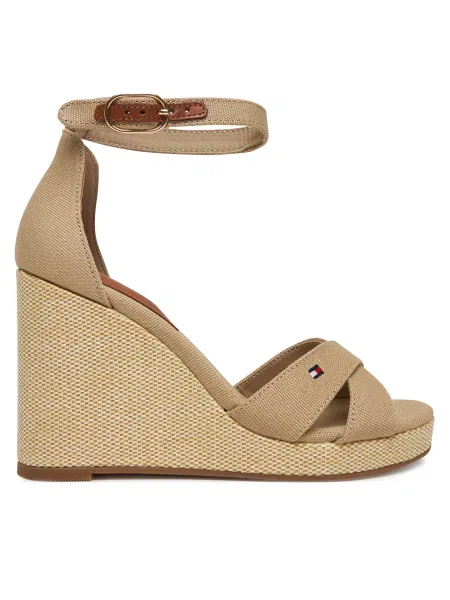 Sandali Tommy Hilfiger Flag High Wedge Espad Crisscross bež