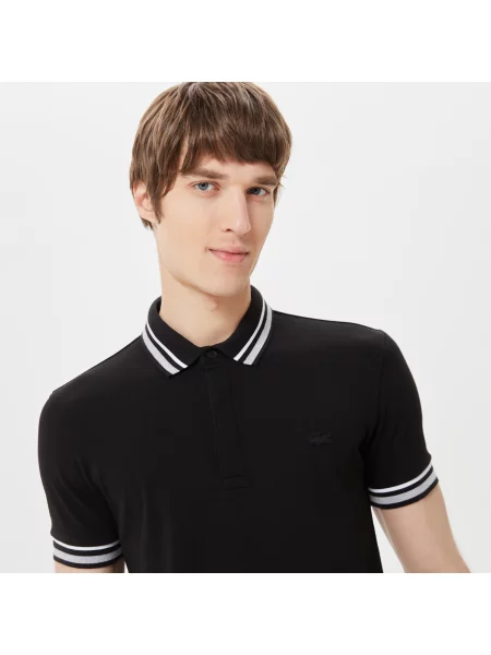 Lacoste Koszulka Polo W Paski Slim Fit czarna