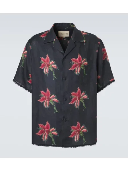 Cămașă Valentino de in cu model floral negru