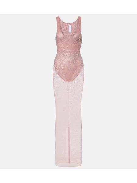 Rochie maxi Alex Perry plasă de cristal de costum roz
