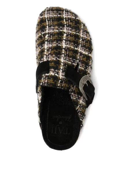 Papuci tip mules Taji din tweed verde