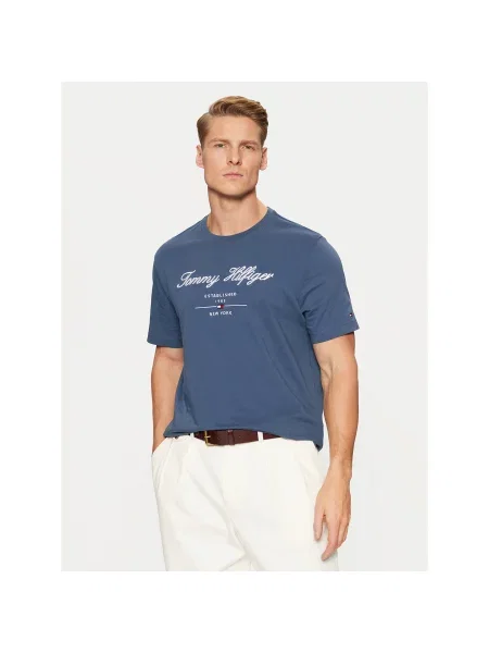 Tommy Hilfiger Majica Script Logo Tee Regular Fit modra