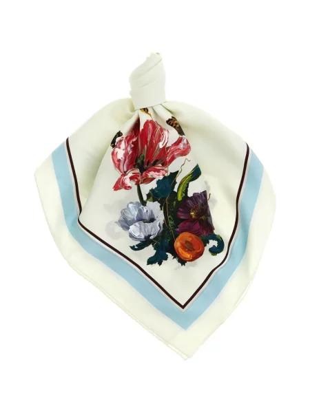 Fular Maison Margiela de mătase cu model floral cu imagine alb