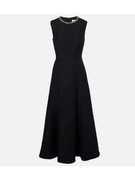 Rochie midi Roland Mouret de lână până la genunchi de costum negru