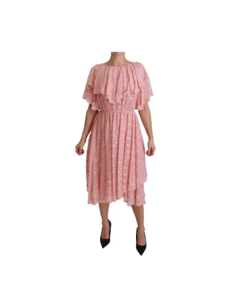 Sukienka midi Dolce And Gabbana w grochy w kształcie litery A różowa