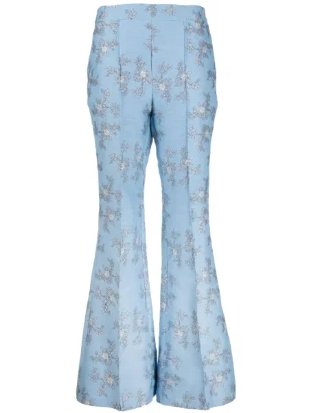 Pantaloni Macgraw cu model floral din jacard albastru