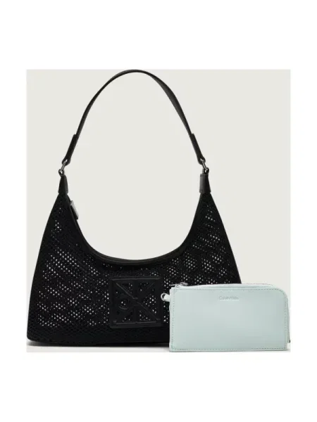 Geantă Calvin Klein Emblem Mesh Shoulder Bag Black Universal negru