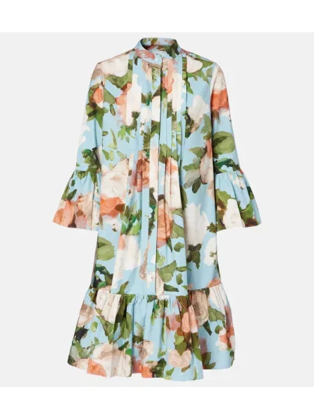 Rochie Erdem cu model floral din poplin albastru
