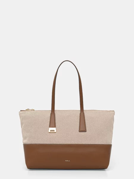 Furla Geantă shopper FURLA OLIVIA cu adaos de piele bej