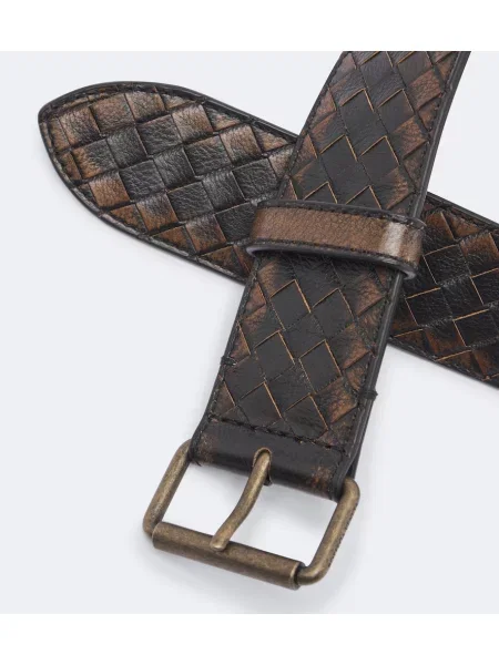 Kožený opasaný opasok Bottega Veneta čierna