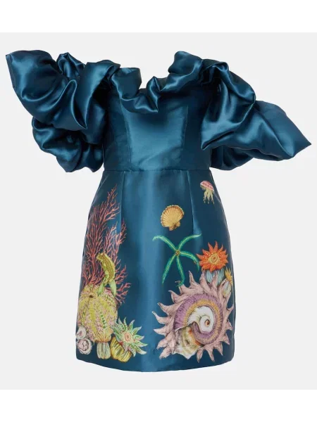 Obleka z volančki Alemais s potiskom modra