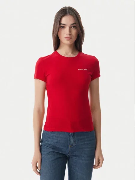 Tommy Jeans T-Shirt Ess Logo Σκούρο κόκκινο