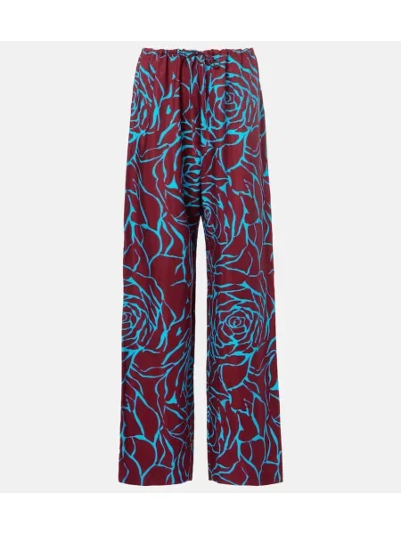 Pantaloni Dries Van Noten cu model floral din jerseu bordo