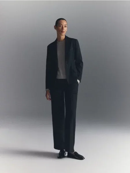 Reserved Pantaloni cu adaos de lână negru