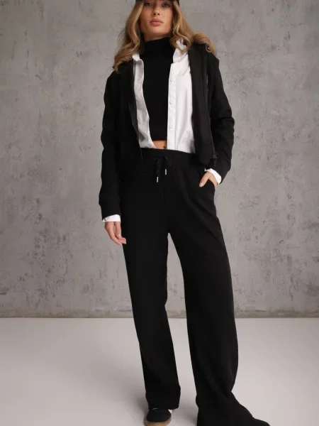 Set de trening cu pantaloni Wide Leg și bluză cu cu guler tip tunică Milia negru