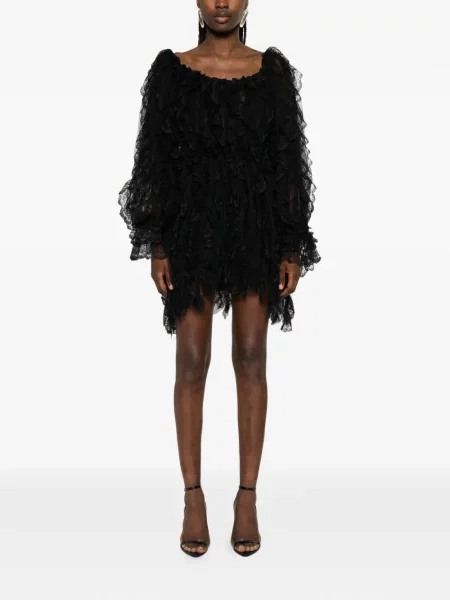 Rochie mini Dunesi cu volane din dantelă negru