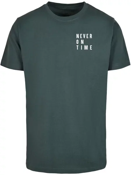 Merchcode Tricou Never On Time verde închis alb