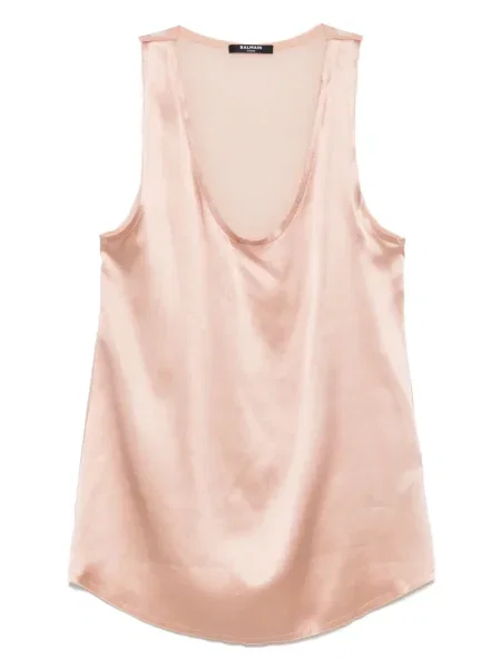 Top Balmain de mătase roz