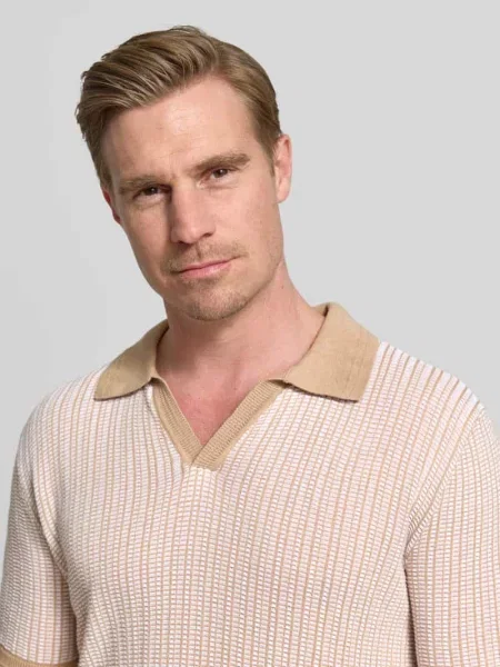 Hugo Dzianinowa Koszulka Polo Seeroy beige białe