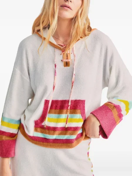 Суичър с качулка Loveshackfancy на райета бяло