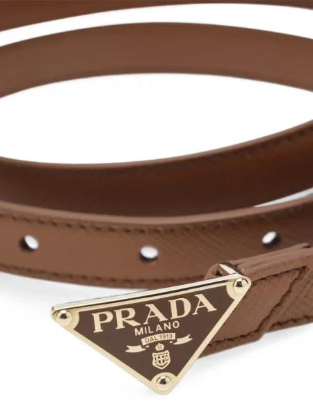 Curea Prada din piele cu autograf maro