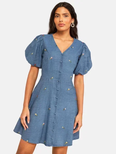 Love & roses Rochie de vară denim / galben / oliv / roz albastru