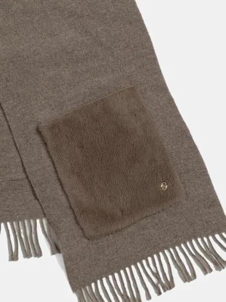 Шерстяной однотонный шарф Boss коричневый