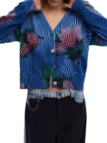 Cardigan Desigual cu model floral negru