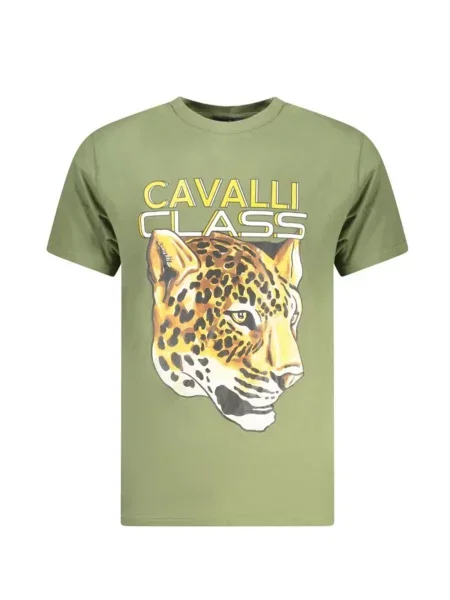 Tricou Cavalli Class cu imagine cu model leopard verde