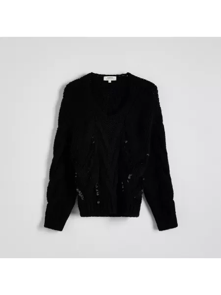 Reserved Svetr s flitry černý