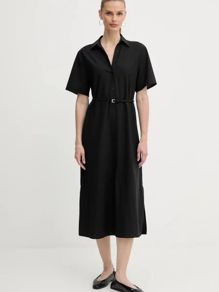 BOSS sukienka wełniana midi prosta czarny