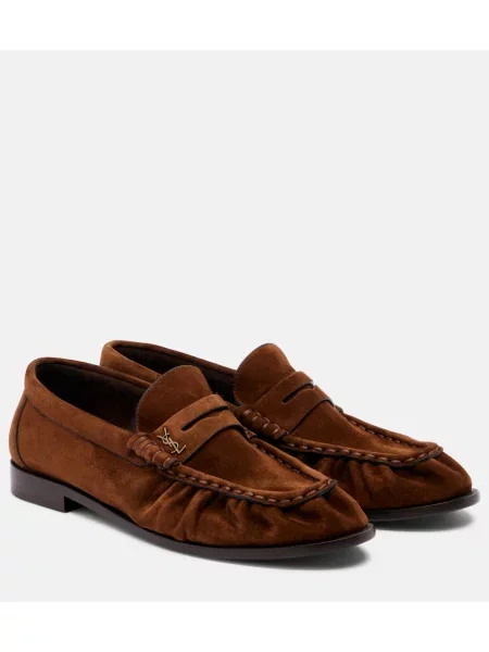 Pantofi loafer Saint Laurent din piele de căprioară maro