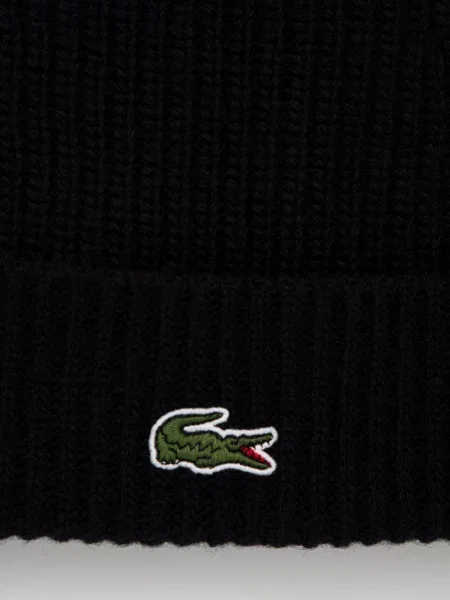 Lacoste czapka wełniana z cienkiej dzianiny wełniana czarny
