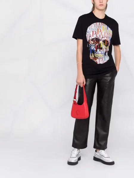Raštuotas trumpas marškinėliai Philipp Plein juoda