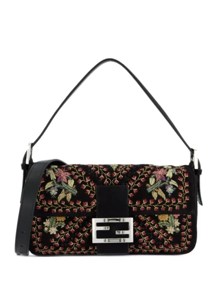 Geantă Fendi cu broderie din piele de căprioară negru