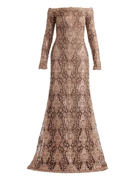 Maksi sukienka maxi Tadashi Shoji garniturowa brązowa