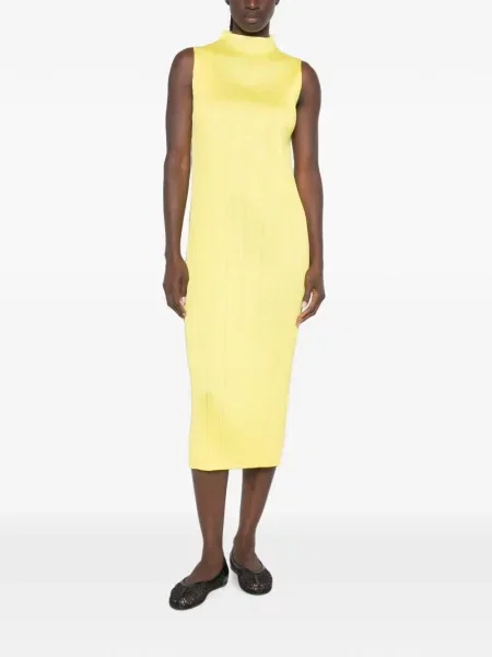 Αμάνικη μίντι φόρεμα Pleats Please Issey Miyake κίτρινο