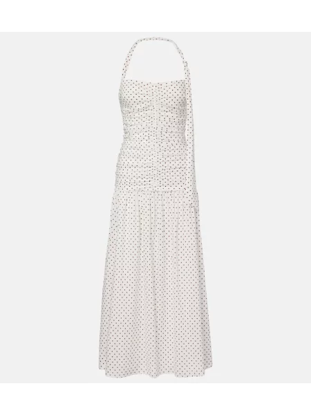 Rochie maxi Posse cu buline cu gât halter alb