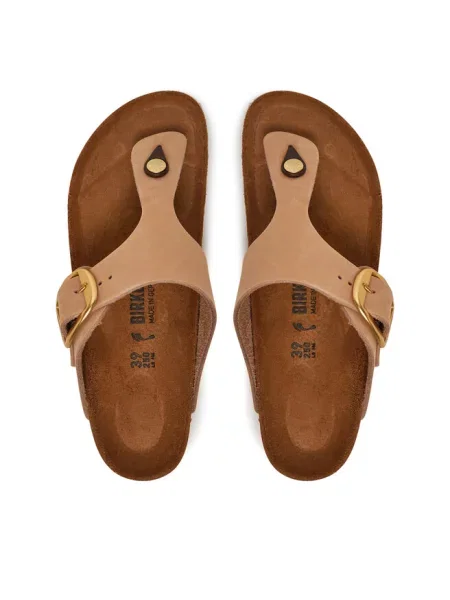 Trampki Birkenstock na sprzączkę na płaskim obcasie skórzane beżowe