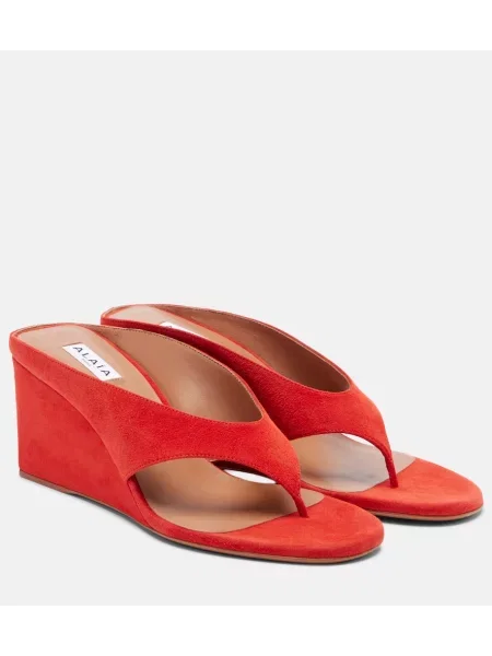 Stringi Alaïa zamszowe na koturnie pomarańczowe