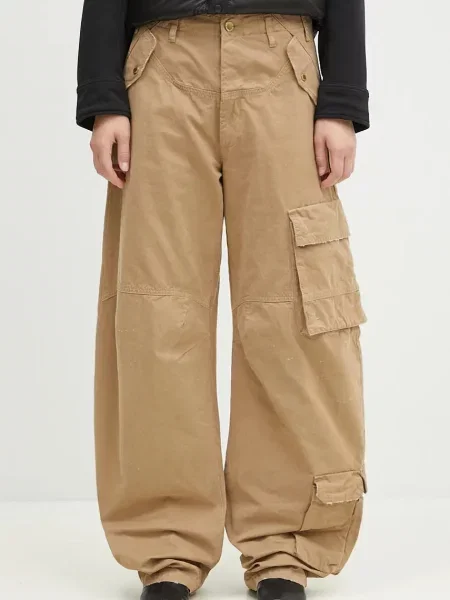 DARKPARK spodnie Rosalind fason cargo high waist beżowy