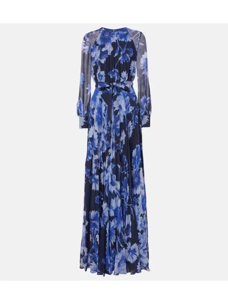 Rochie Erdem cu model floral plisată albastru