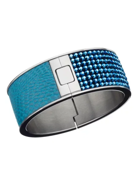 Bransoletka Swarovski skórzana z nadrukiem w wężowy wzór niebieska