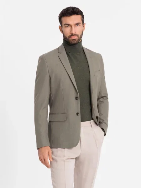 Vlnené kockované elegantné sako Ombre khaki