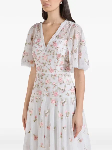 Rochie maxi Needle & Thread cu model floral alb