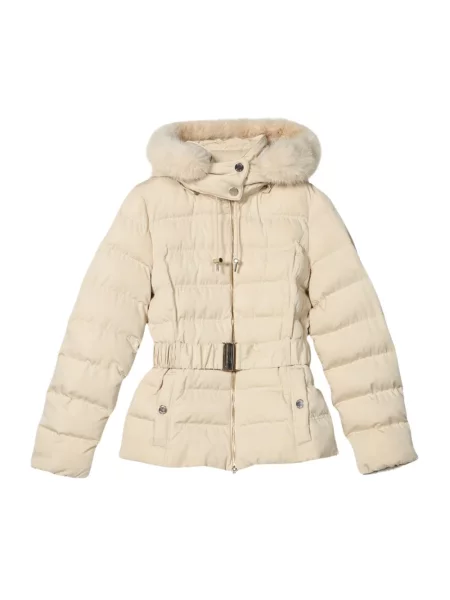 Kurtka puchowa Oltre z kapturem beżowa