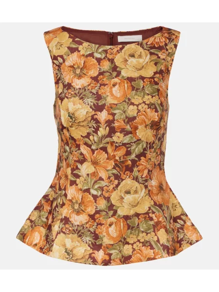 Lniany top Faithfull w kwiatki brązowy