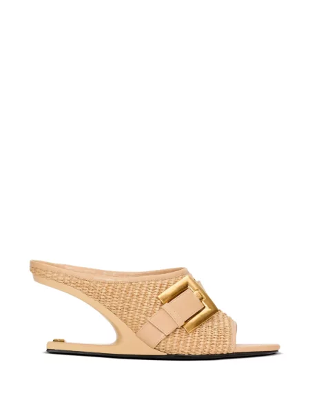 Papuci tip mules Balmain din piele cu pană